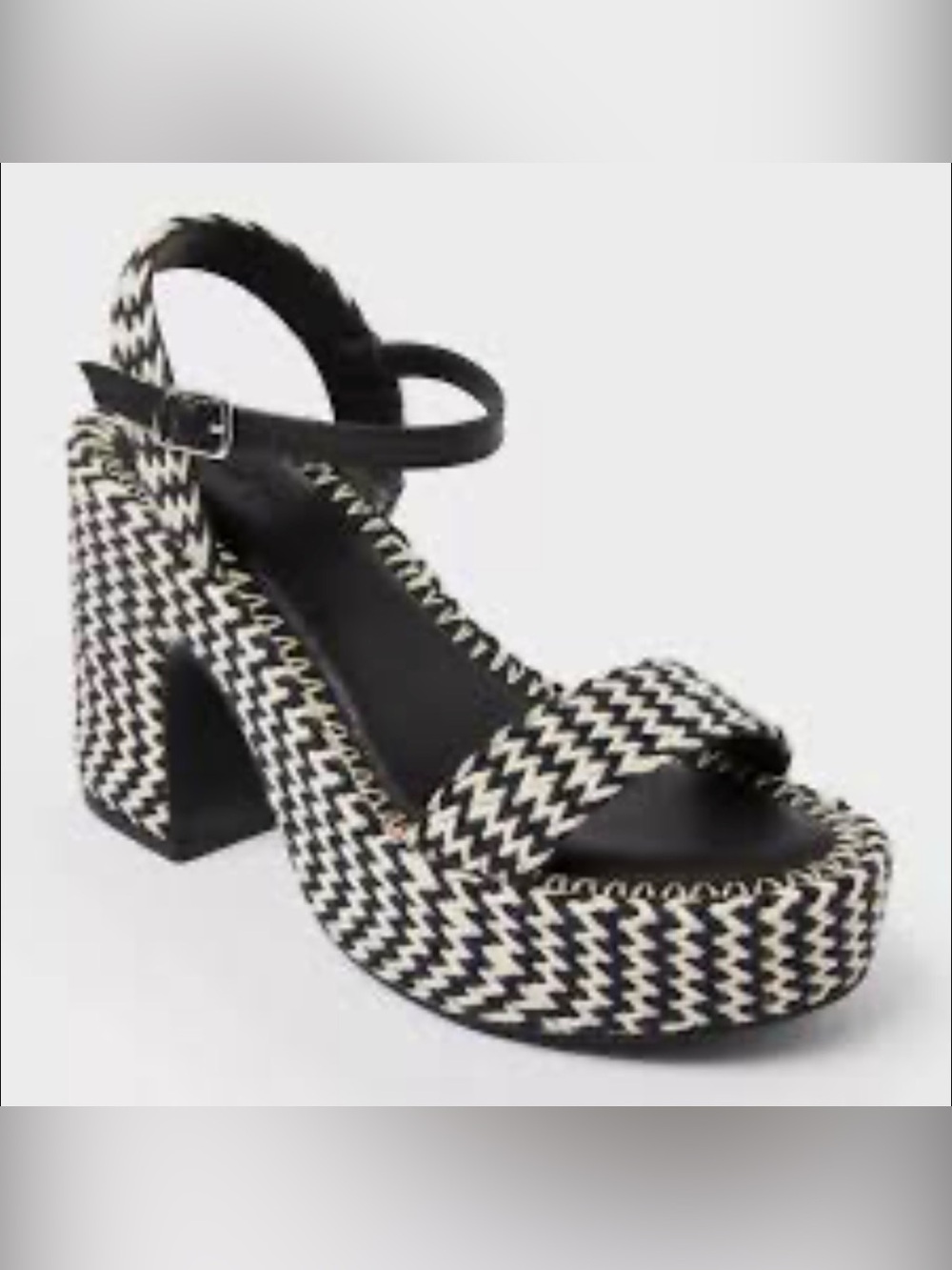 Universal Thread Platform Block Heel Sandal in Black & White Zigzag NWT